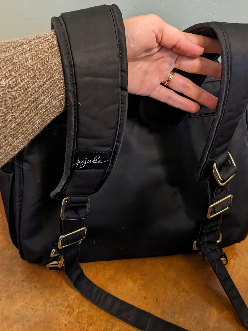 Ju-Ju-Be BFF Monarch Black Diaper Bag w/Changing Pad, Shoulder & Backpack Straps
